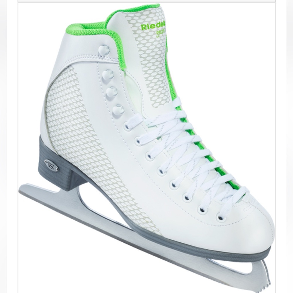 Riedell Sparkle Figure Skates 113 White & Lime Women’s Size 7 Ice skates *New*